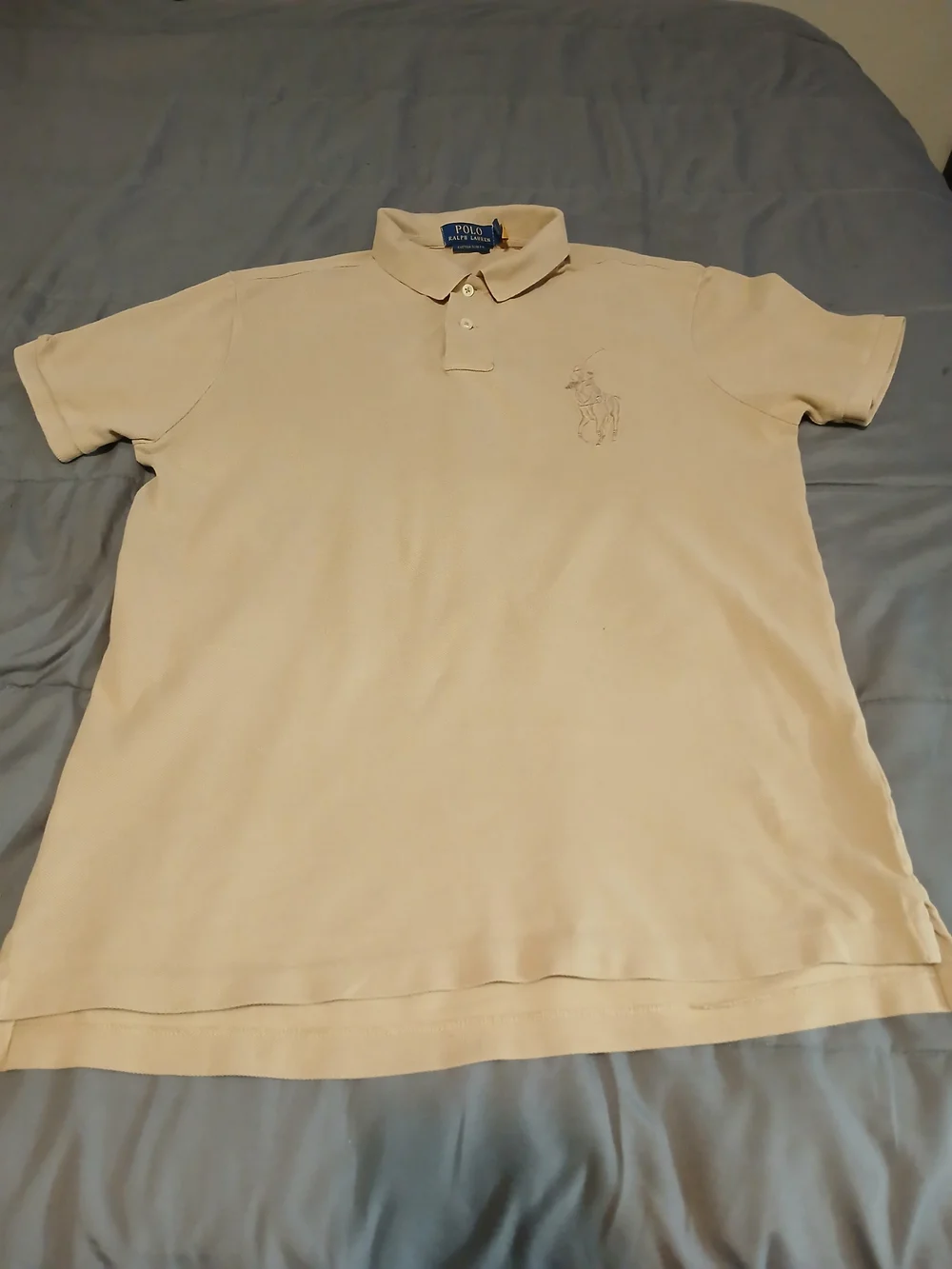 100% Cotton Polo Ralph Lauren Custom Slim Fit Big Pony Polo Shirt Tan/Beige-Sz M